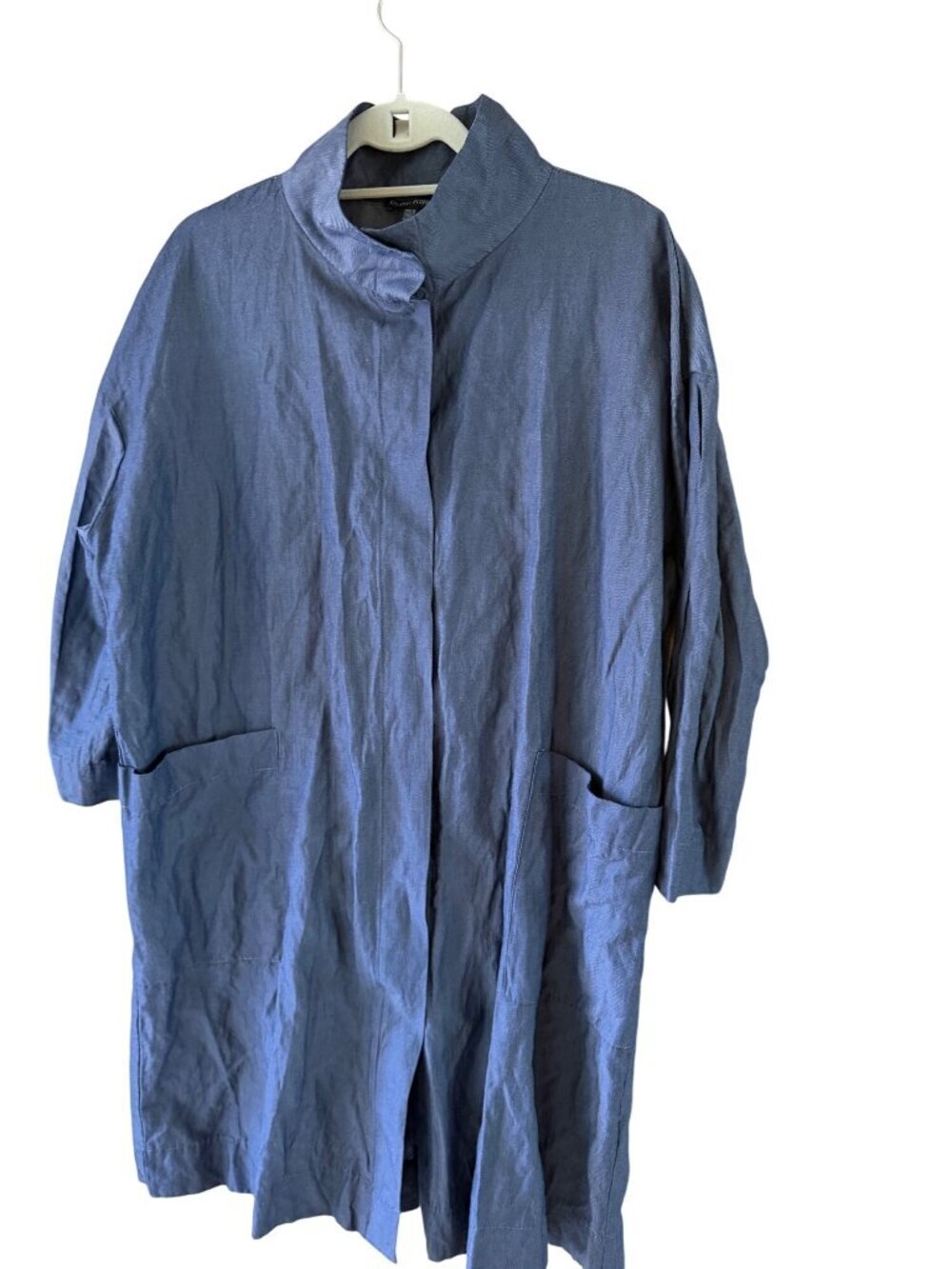 Eileen Fisher Womens Mandarin Collar Jacket Size Small Gray Pockets Minimalist